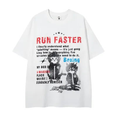 Cat letter printed short sleeved shirt