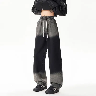 Gradient Drawstring Wide-Leg Jeans for Men