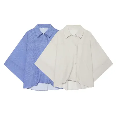 Commuter collar seven quarter sleeve checkered shirt