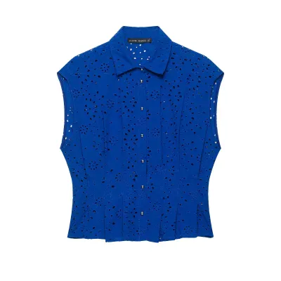 Hollow embroidery sleeveless shirt top