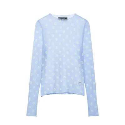 Slim fit semi transparent floral top