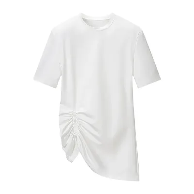 Irregular hem design with side pleats short sleeved T-shirt