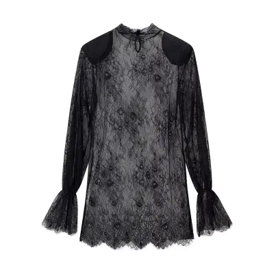 Pure Desire Style Lace Splicing Hollow Perspective Top