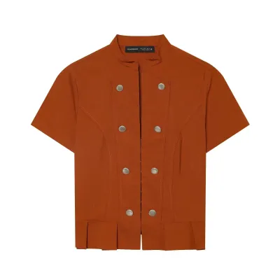 Street short sleeved stand up collar button top