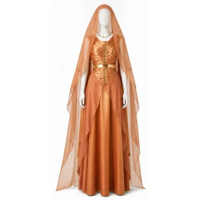 Star Wars Andor Cosplay Costume Mon Mothma Orange Gold Gauze Long Dress for SW Convention Stage Performance Cosplay