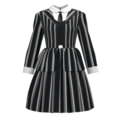 Jiamai New Wednesday Cosplay Costume Adams Family Female Halloween Children's Striped Dress