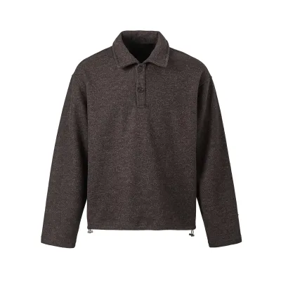 Wool Blend Solid Color Flip Collar Polo Sweatshirt Men