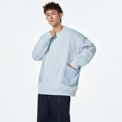 Lightweight Pocket Trendy Hoodie for Men New Style, Round Neck, Long Sleeve, Loose Fit, Stylish and Versatile Design