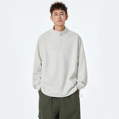 Fashionable Men's Half-Zip Stand Collar Hoodie, Loose Casual Sporty Outerwear Top for Layering