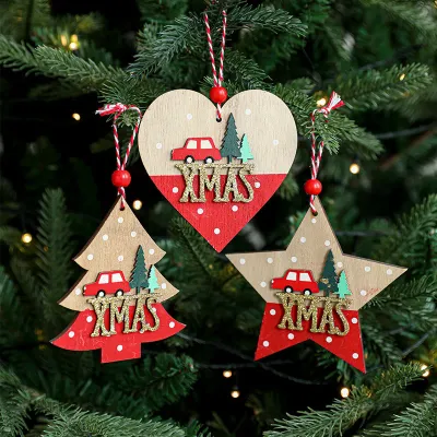 Christmas Pendant Wooden Star Pentagram Love Christmas Decoration Colorful Christmas Tree Decoration Atmosphere Arrangement