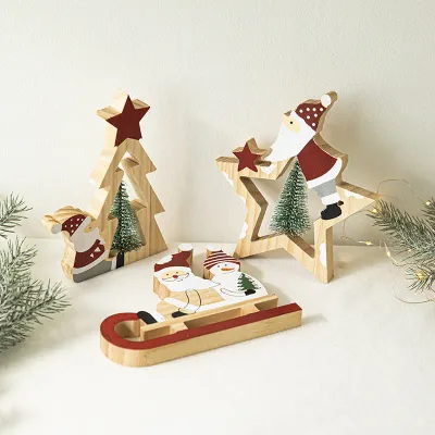 Christmas Creative Decorations Santa Claus Wooden Pentagram Ornament Gift Christmas Gift