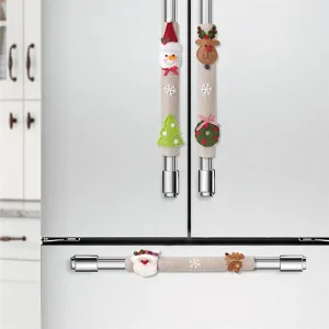 Christmas Home Decoration Products Santa Claus Snowman Elk Linen Refrigerator Handle Sticker Microwave Oven Handle Cover