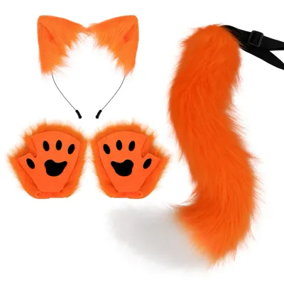 Halloween DIY Animal Ears Headband Cosplay Realistic Cat Set Paw Gloves Fingerless Gloves Cos Accessories