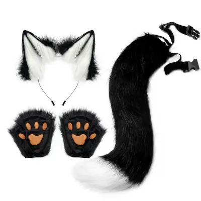 Halloween Costume Set Faux Fur Fox Ears Headband Animal Ears and Tail Cosplay Accessories