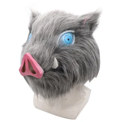 Demon Slayer Pig Head Mask Iyo no Suke Latex Mask for Party Costume Fluffy Pig Head Cover