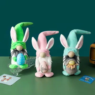 Easter Bunny Holding Easter Egg Faceless Doll Figure Gnome Dwarf Decoration Festival Decor