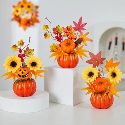 Halloween Decoration Artificial Maple Leaves Pumpkin Autumn Harvest Festival Thanksgiving Scene Decoration Props