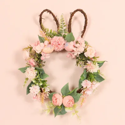 Easter Egg Simulation Garland Easter Ball Chrysanthemum Rabbit Shape With Lamp Rattan Circle Decoration Pendant With Lamp Garland