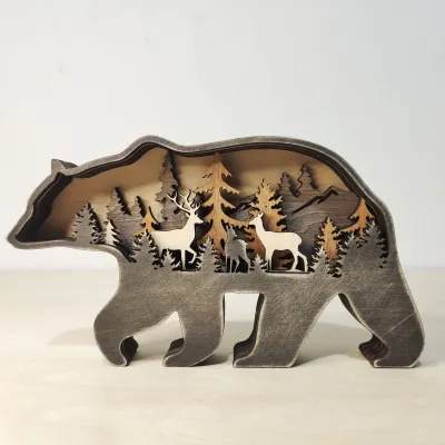 New Wooden Carved Animal Crafts Creativity Home Desktop Decoration Multilayer Carved Wooden Ornaments