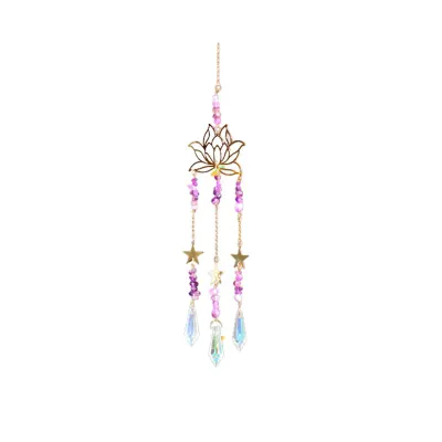 Crystal Suncatcher Natural Gravel Amethyst Lotus Flower Hanging Ornament