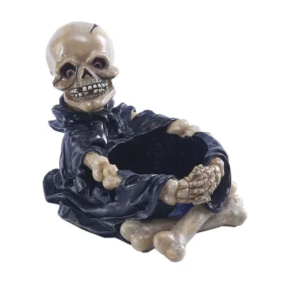 Skeleton holding candle ashtray tabletop small ornament resin