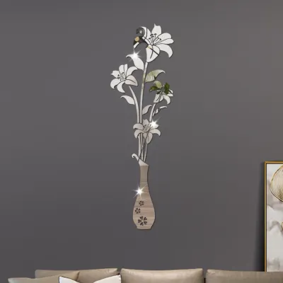 Acrylic Mirror Wall Sticker Lily Flower Vase Four Flowers Decoration Soft Mirror