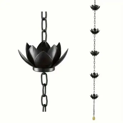Metal Lotus Rain Chain for Gutters, 8.5ft Decorative Downspout Extension, Garden Outdoor Water Feature, Rust Resistant