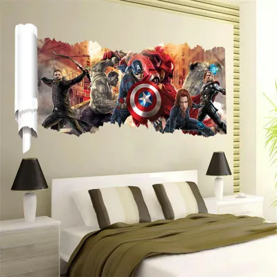 Popular Decorative 3D Wall Hole Stickers For Living Room Bedroom Decor PVC Home Wall Art Movie Avenger Decorations Mural Poster