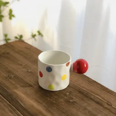 Minimalist ceramic mug checkered coffee cup, vintage water cup, home drinking cup, hand drawn love milk and oatmeal cup