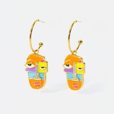 Stainless Steel Exaggerated Geometric Funny Face Drop Earrings For Women Girl Fashion Waterproof Ear Jewelry Gift