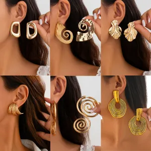 Exaggerated geometric alloy antique earrings with irregular wave texture for women