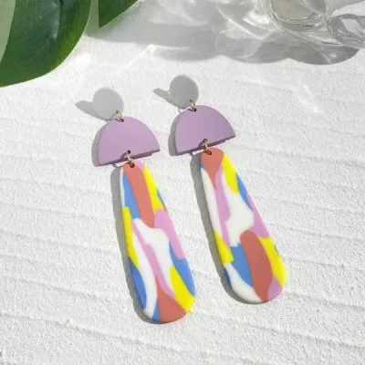  Handmade Abstract Pattern Polymer Clay Long Hanging Earrings for Women Large Geometric Square Water Drop Earrings Jewelry