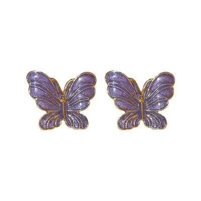  Korean New Purple Simple Sweet Oil Dropping Butterfly Earrings Fashion Elegant Flower Earrings Women's Jewelry