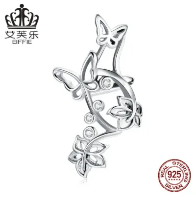 Original Single Sterling Silver S925 Butterfly Vine Ear Bone Clip Simple Hollow Zircon Earrings Single Earring