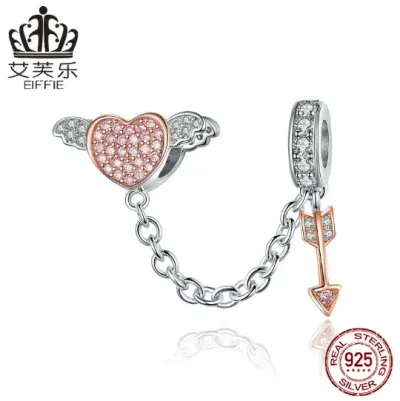 S925 Sterling Silver Safety Chain One Arrow Through The Heart Silver Charm DIY Bracelet Accessories Jewelry