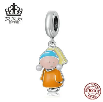 Cute Girl Sterling Silver S925 Pendant Bracelet Color Drop Oil Bead Pendant SCC2078