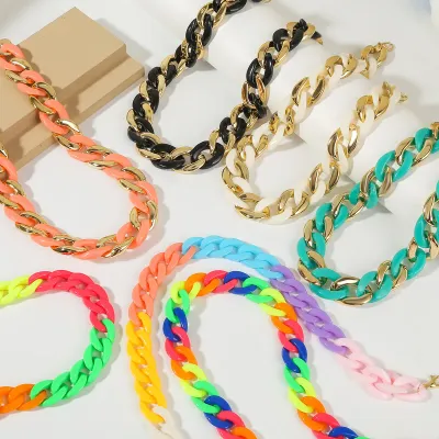 Accessories Necklace Cuban Chain Acrylic Colorful Necklace Punk Chain Necklace Summer Ins