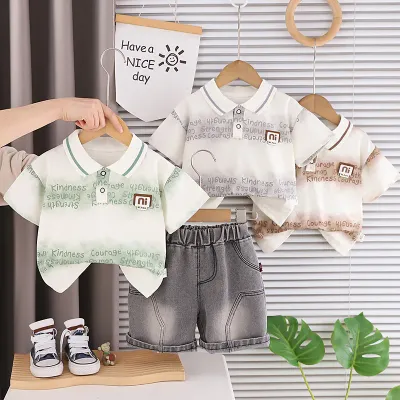 Thin clothing baby short sleeved polo shirt two-piece set
