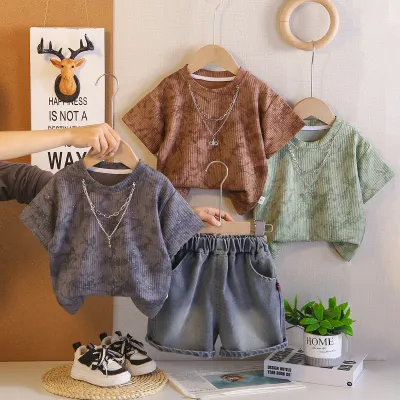 Thin necklace camouflage short sleeved two-piece set