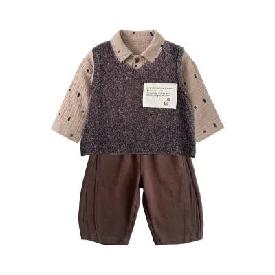 Kid's Set  Vest Shirt Knife Pant Casual 3-Piece Set Children's Clothing