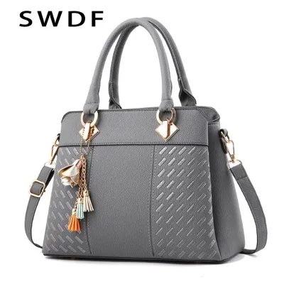  Women Handbags Tassel PU Leather Totes Bag Top-handle Embroidery Crossbody Bag Shoulder Bag Lady Simple Style Hand Bags