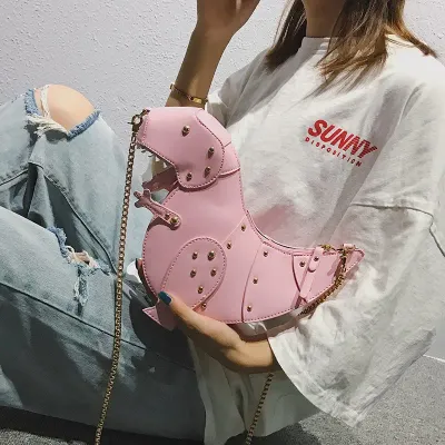 INS Fashion Dinosaur Rivet Messenger Chain Shoulder Bag Sweet Cute Girl Pink Bag Handmade Small Travel Bags Crossbody Bags
