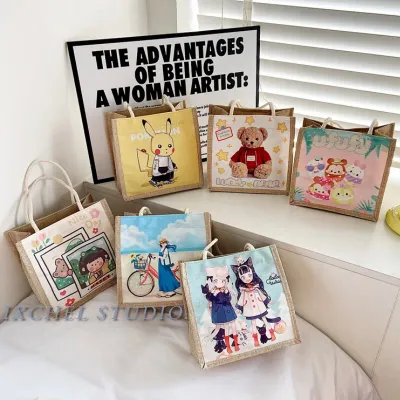 Japanese Canvas Bag Women's Bag New Trendy All-Match Printed Lunch Box Bento Handbag Girl Work Small Cloth Bag