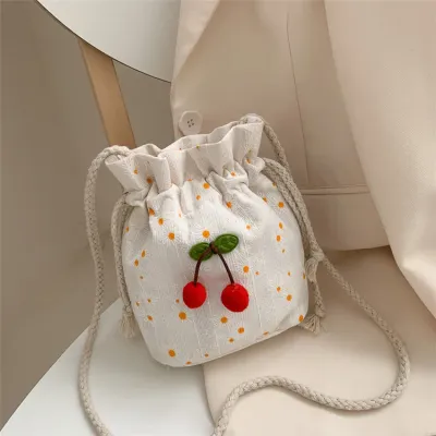 Fashion Summer Small Bag New Messenger Bag Female Student Ins Literary Canvas Bag Shoulder Bucket Bag