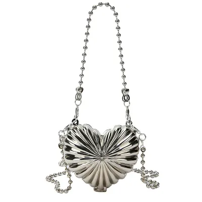 Mini Heart Shell Bag For Women Fashion New High Quality Alloy Design Handbag Female Beading Chain Shoulder Messenger Bag Femme