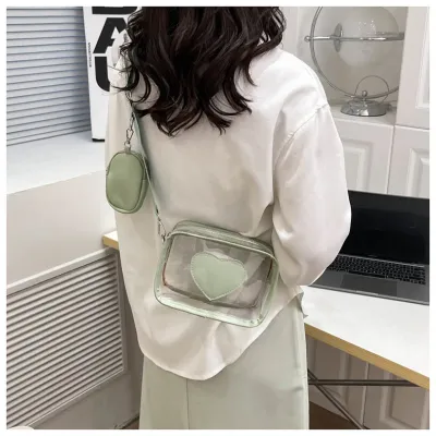 Women bag Simple transparent shoulder bag Fashion crossbody bag PU soft leather texture beach casual zero wallet