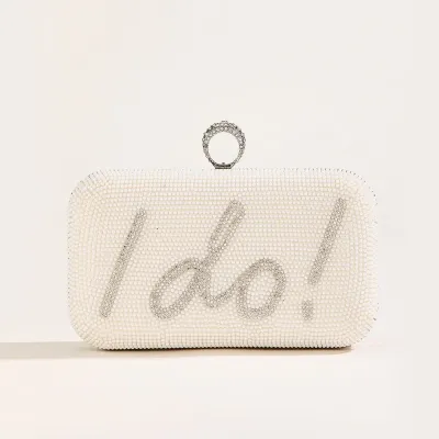 I Do Letter Evening Bags For Women Bridal Clutches Pearl Beading Wedding Party Purse Trendy Designer Chain Shoulder Handbag