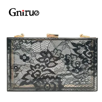 Female Delicate Lace Acrylic Clutch Bags Women Chain Shoulder Crossbody Bag Fashion Transparent Evening Bag Handbags