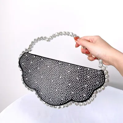 Whimsical New Evening Bag for Women, Handbag with Rhinestone Cloud Design, Chain Strap Crossbody Bag