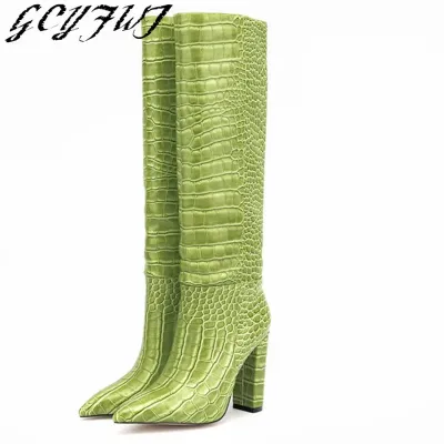 Luxury Brand Design Female Pointed Toe Knee High Boots Fashion Slip-on High Heels Women Boots Party Office Sexy Shoes